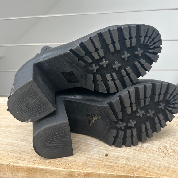 Soda chelsea pull combat Black Chunky Heel Ankle Boots with Elastic Side Panel 9 - Picture 6 of 8